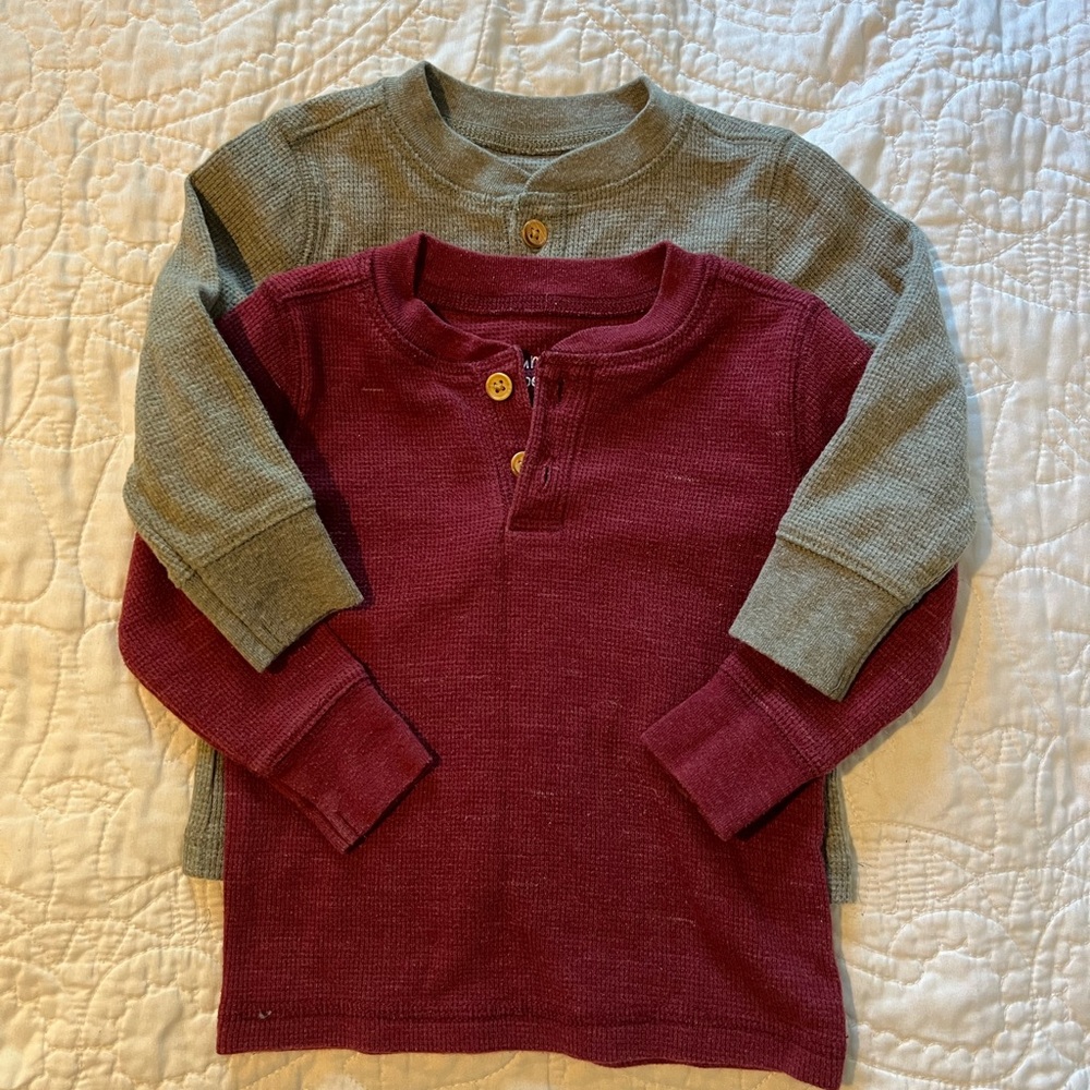 Jumping Beans Long Sleeve Henley Shirts - Olive and Maroon
